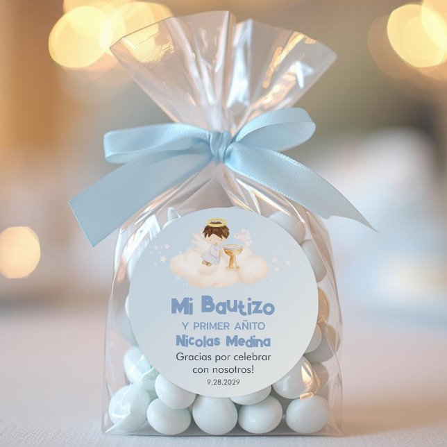 Recuerdos Bautizo Cute Baptism First Year Favors Classic Round Sticker (Creator Uploaded)