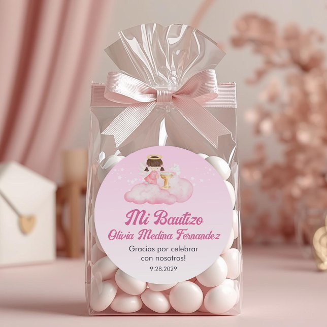 Recuerdos Bautizo Girl  Angel Baptism Favors Gifts Classic Round Sticker (Creator Uploaded)