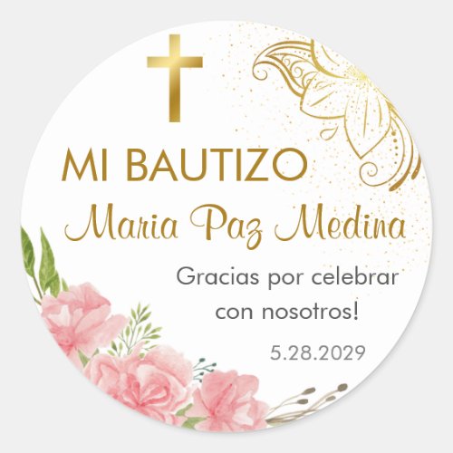 Recuerdos de Bautizo Baptism Christening Favors Classic Round Sticker