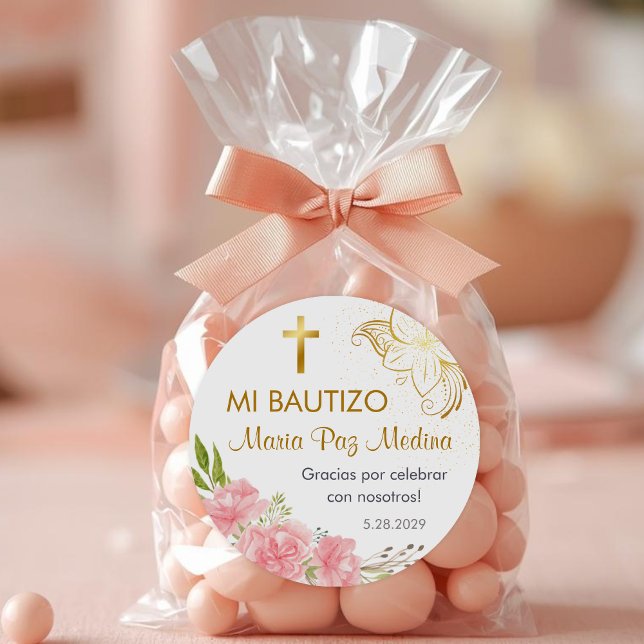 Recuerdos de Bautizo Baptism Christening Favors Classic Round Sticker (Creator Uploaded)