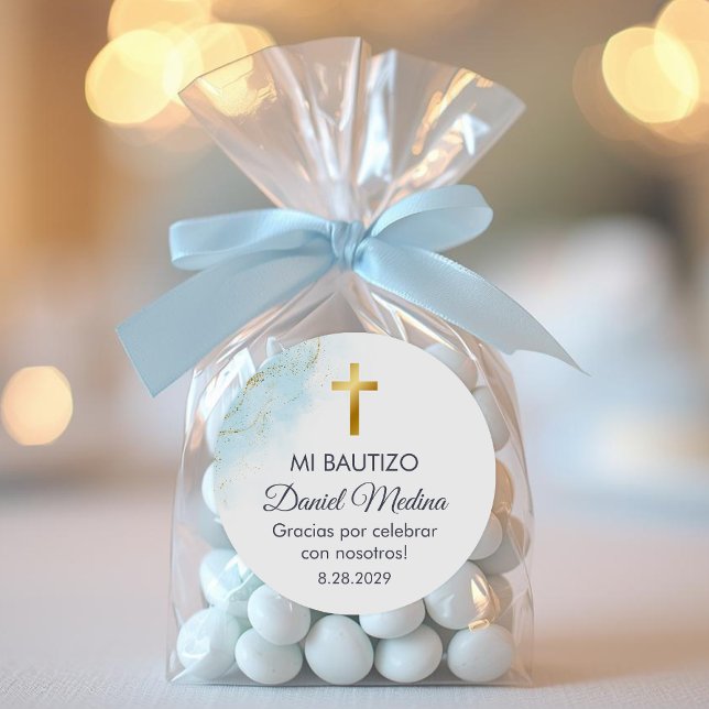 Recuerdos de Bautizo Baptism Christening Favors Classic Round Sticker (Creator Uploaded)