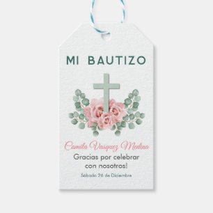 Recuerdos para Bautizo Cross and Leaves Baptism Gift Tags