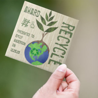 Recycle Award Tree Earth Globe Wood Grain Tile