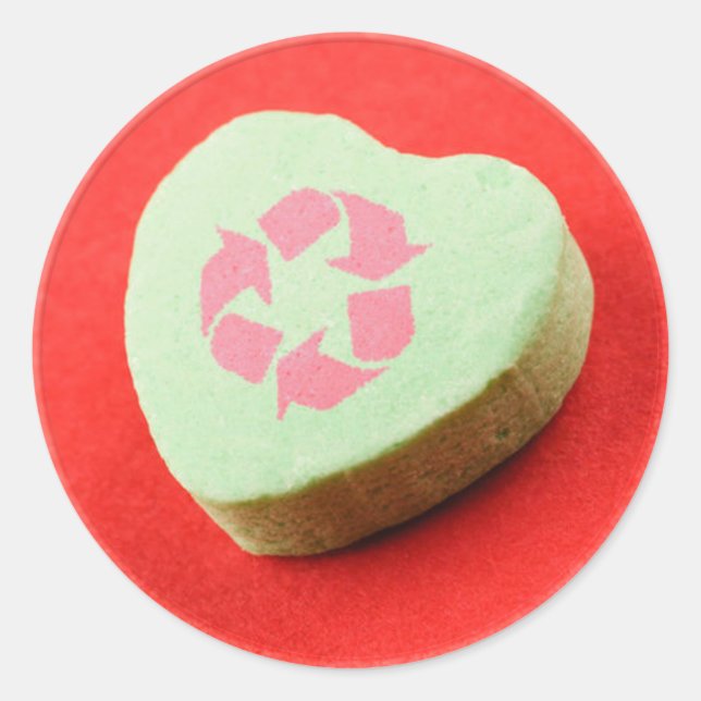 Recycle Candy Heart Classic Round Sticker (Front)