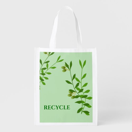 Recycle Go Green Floral Olive Leaf Vine Shopping Grocery Bag