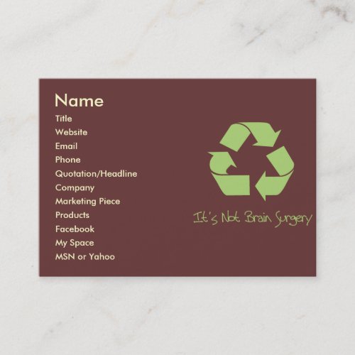 Recycle it's Easy Contact or Business Card