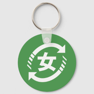 Recycle Japanese Girls Kanji Nihongo Sign Keychain