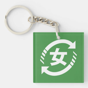 Recycle Japanese Girls Kanji Nihongo Sign Keychain