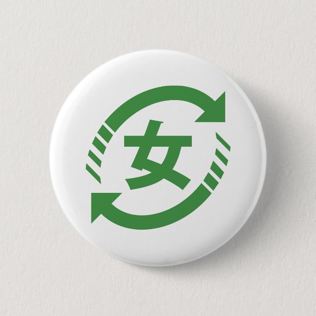Recycle Japanese Girls | Kanji Nihongo Sign Pinback Button (Front)