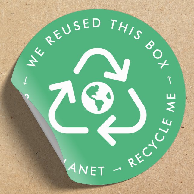 Recycle Me Reused Packaging Save the Planet Green Classic Round Sticker (Reused box sticker for eco conscious order shipping)