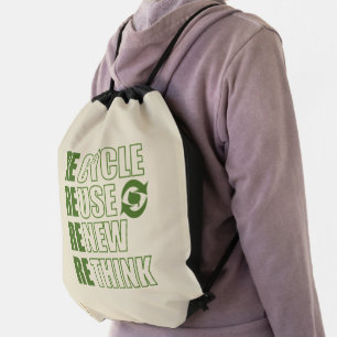 Recycle reduce reuse renew rethink drawstring bag