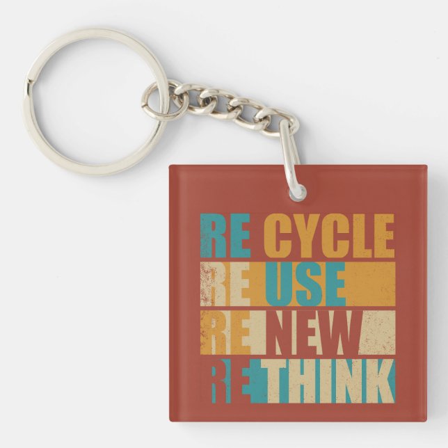 Recycle reduce reuse renew rethink keychain (Front)