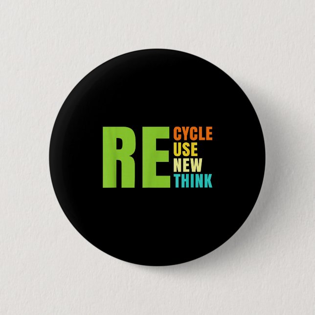 Recycle Reuse Renew Rethink Crisis Environmental A Button (Front)
