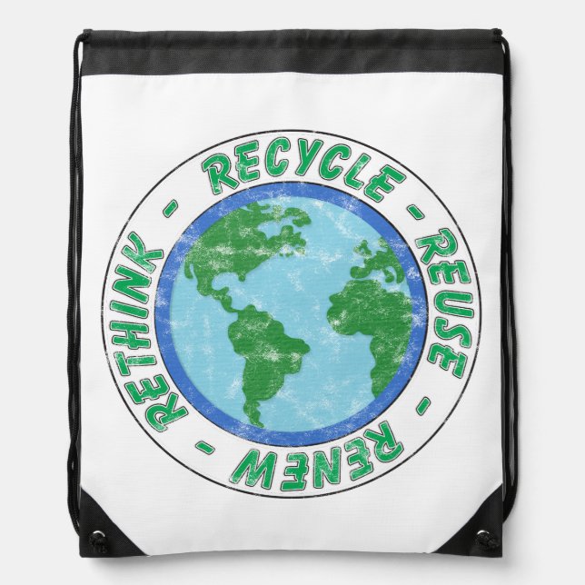 Recycle Reuse Renew Rethink Drawstring Bag (Front)