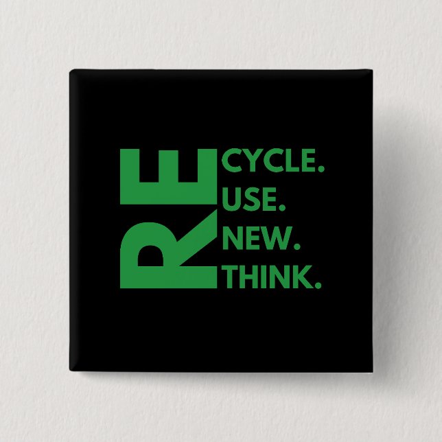 Recycle Reuse Renew Rethink Earth Day Environment Button (Front)