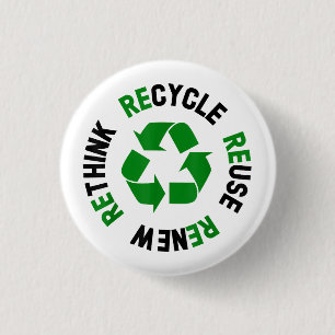 Recycle Reuse Renew Rethink Earth Day Environmenta Button