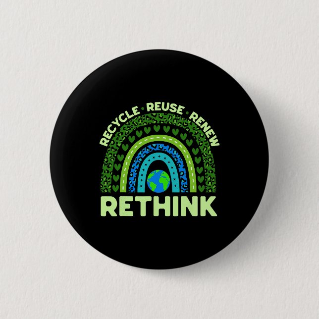 Recycle Reuse Renew Rethink Earth Day Environmenta Button (Front)