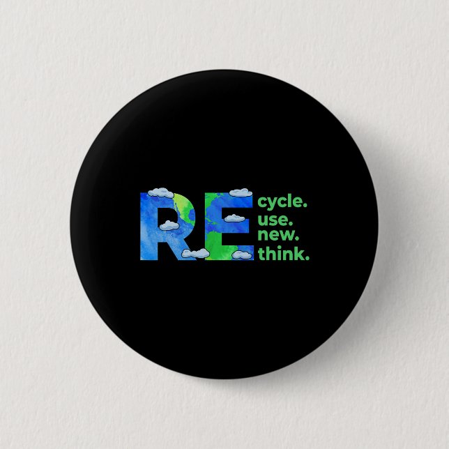 Recycle Reuse Renew Rethink Earth Day Environmenta Button (Front)