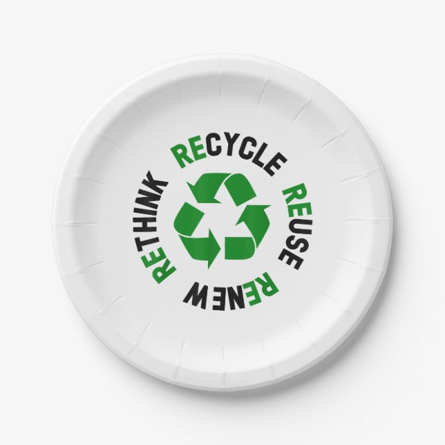Recycle Reuse Renew Rethink Earth Day Environmenta Paper Plates (Front)