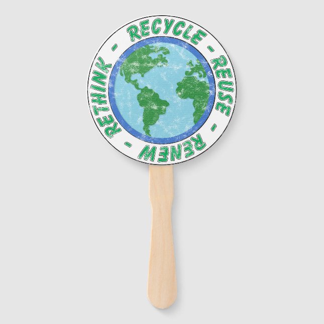 Recycle Reuse Renew Rethink Hand Fan (Front)