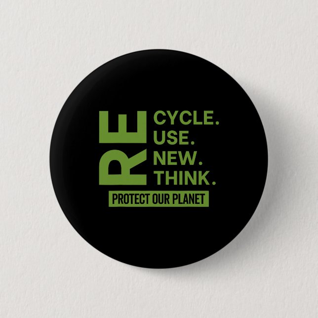 Recycle Reuse Renew Rethink Protect Our Planet Ear Button (Front)