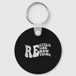 Recycle Reuse Renew Rethink Retro Groovy Earth Day Keychain