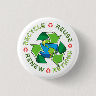 Recycle, Reuse, Renew, Rethink. Save Planet Earth Button