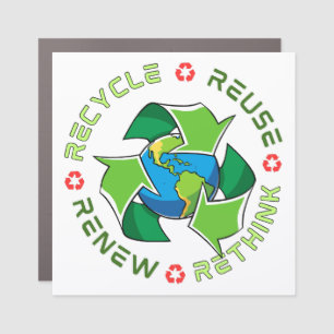Recycle, Reuse, Renew, Rethink. Save Planet Earth Car Magnet