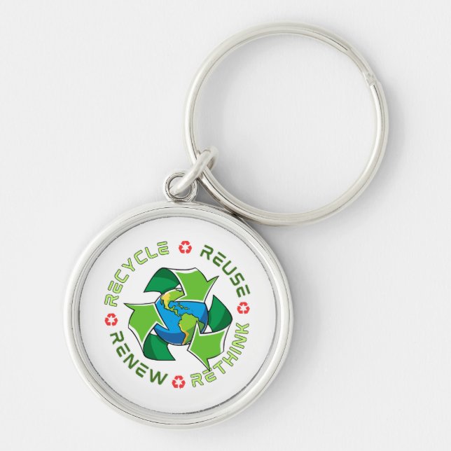 Recycle, Reuse, Renew, Rethink. Save Planet Earth Keychain (Front)