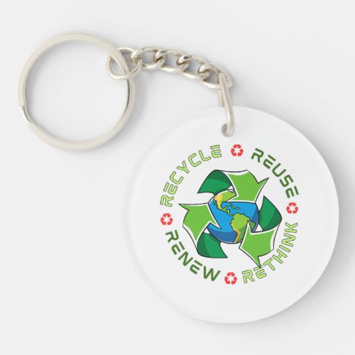 Recycle Reuse Renew Rethink Save Planet Earth Keychain