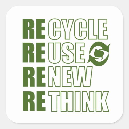 recycle reuse renew rethink square sticker