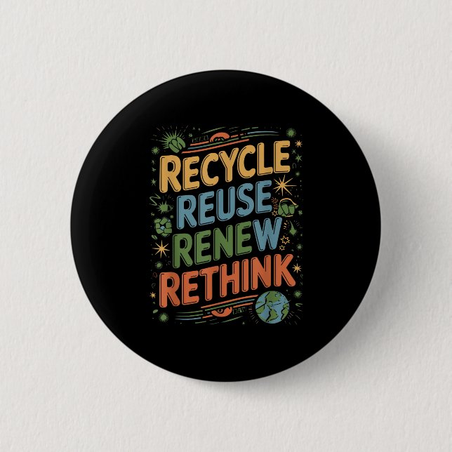 Recycle Reuse Renew Rethink Tie Dye Quote  Button (Front)