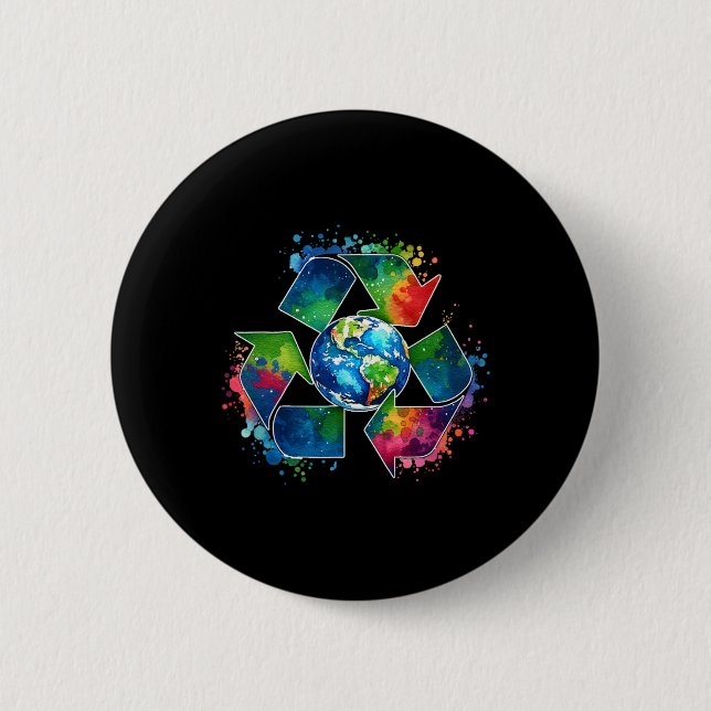 Recycle Symbol With Earth Supporting Earth Day Eve Button (Front)