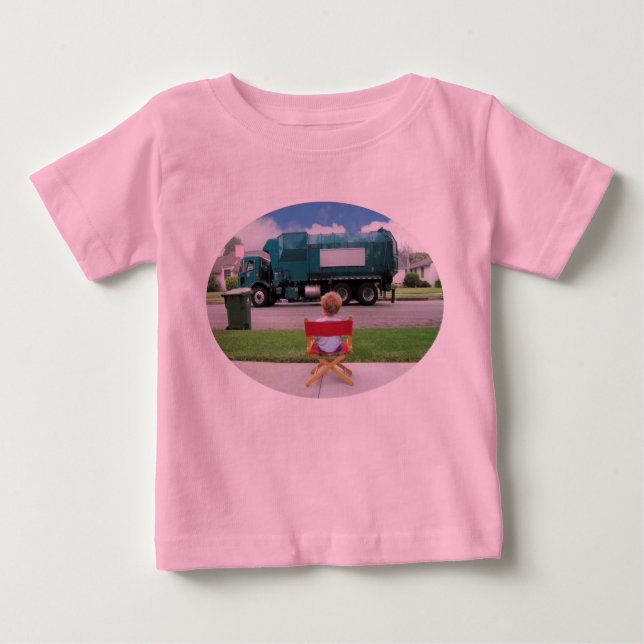Recycle trash truck drives by with audience baby T-Shirt (Front)