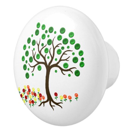 Recycle Tree And Flowers Ceramic Knob