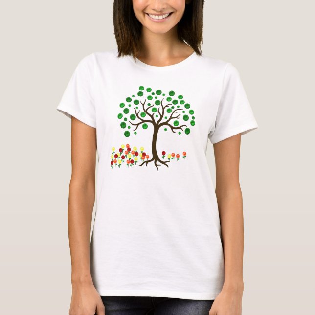 Recycle Tree and Flowers T-Shirt (Front)