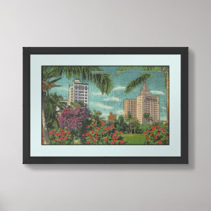RECYCLED ART: 1930s MIAMI HOTEL VIEW POSTCARD Framed Art
