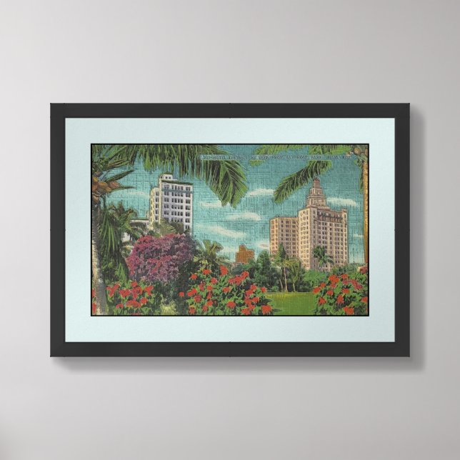 RECYCLED ART: 1930s MIAMI HOTEL VIEW POSTCARD Framed Art (Framed Front)