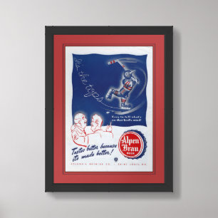 RECYCLED ART: 1944 BEER HOCKEY ADVERTISING FRAMED ART