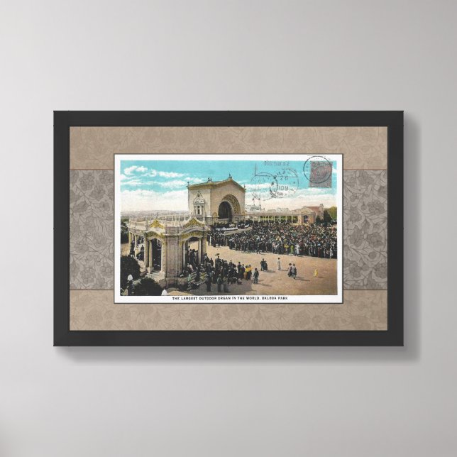 RECYCLED ART: C1925 BALBOA PARK POSTCARD FRAMED ART (Framed Front)