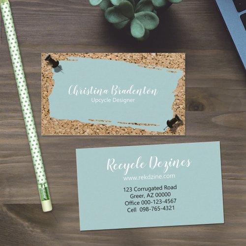 Recycled Pastel Green Scrap Paper On Cork Template Business Card