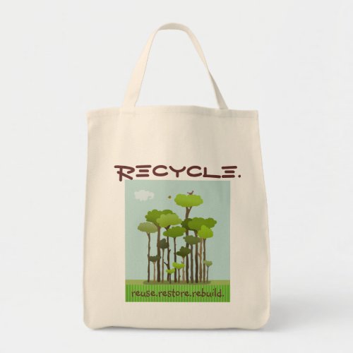 Recycling Awareness Reusable Grocery Tote Bag