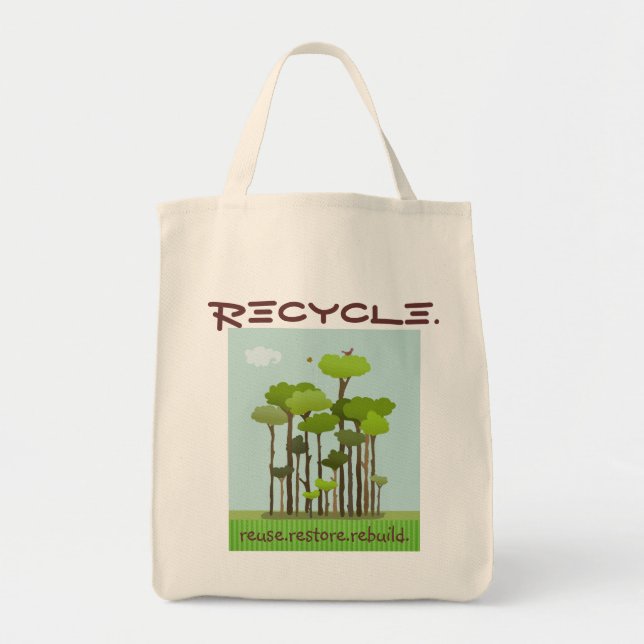 Recycling Awareness Reusable Grocery Tote Bag (Front)