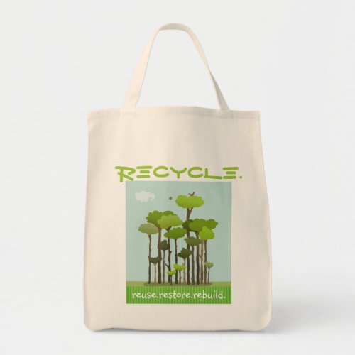 Recycling Awareness Reusable Grocery Tote Bag