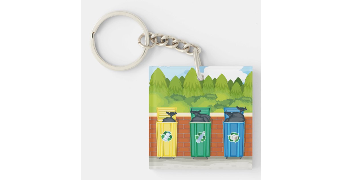 Recycling Bins Garbage Trash Keychain Zazzle