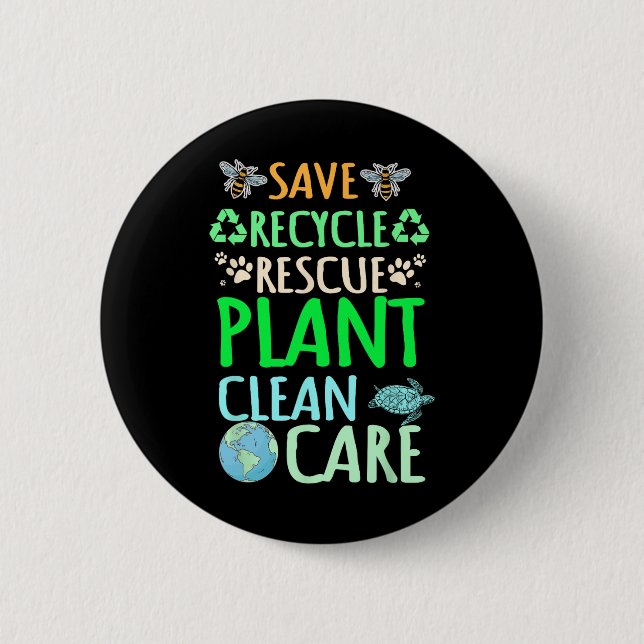 Recycling Environmentalist Recycle Earth Day Rescu Button (Front)