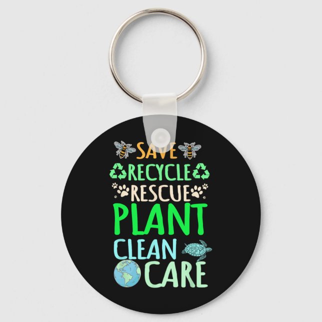 Recycling Environmentalist Recycle Earth Day Rescu Keychain (Front)