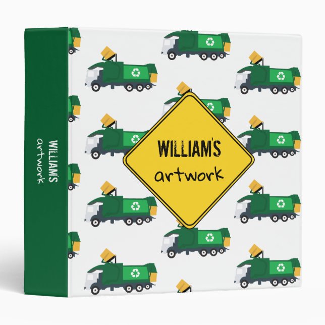 Recycling Garbage Truck Artwork Artist Keepsake 3 Ring Binder (Front/Spine)