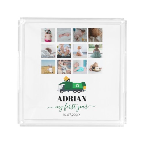 Recycling Garbage Truck Baby Boy 1st Year Photos  Acrylic Tray