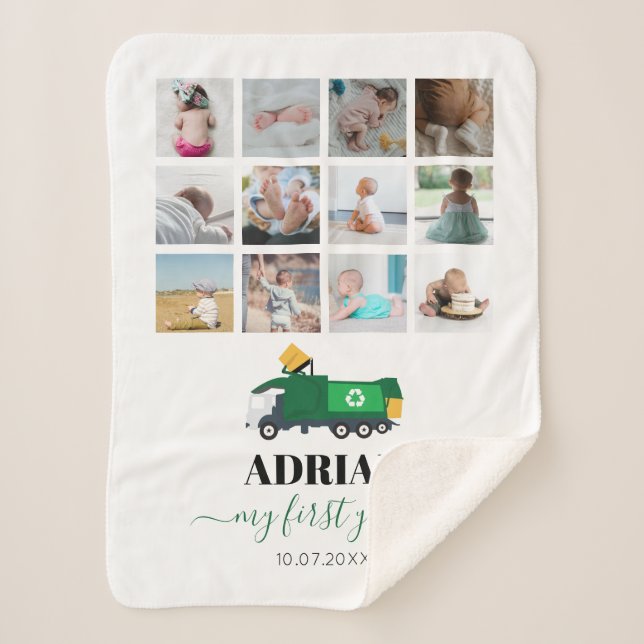 Recycling Garbage Truck Baby Boy 1st Year Photos Sherpa Blanket (Front)
